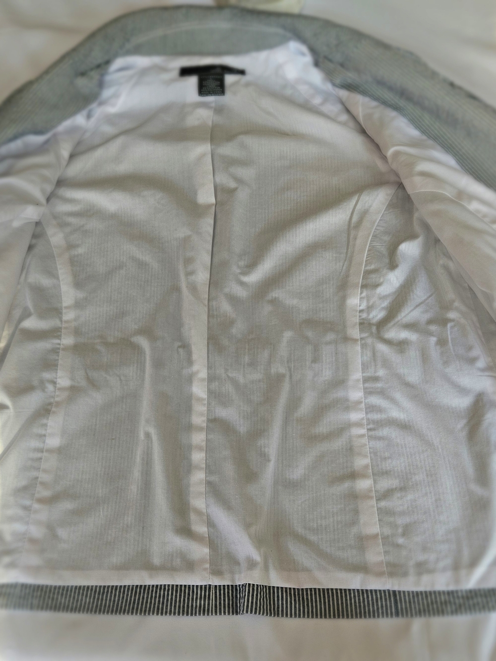 Willi Smith Coastal Seersucker Blue White Striped Utility Blazer Jacket Size L - Picture 12 of 12